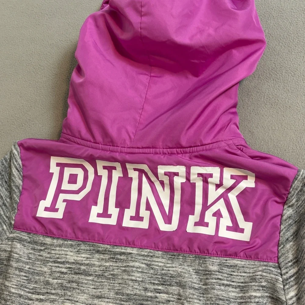 Victorias Secret PINK Half Zip Hoodie Space Dye Grey Purple Logo Small